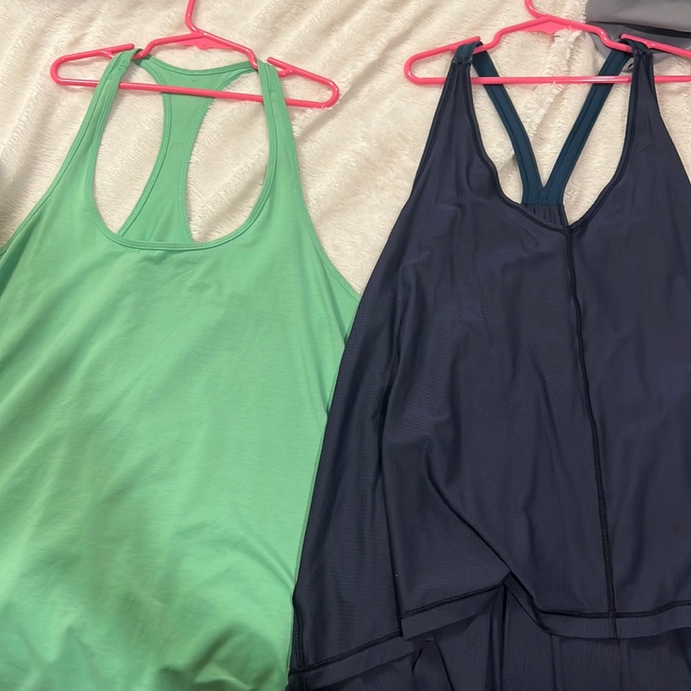 super cute lululemon tanks tops, lime green and navy blue, barely ever worn.